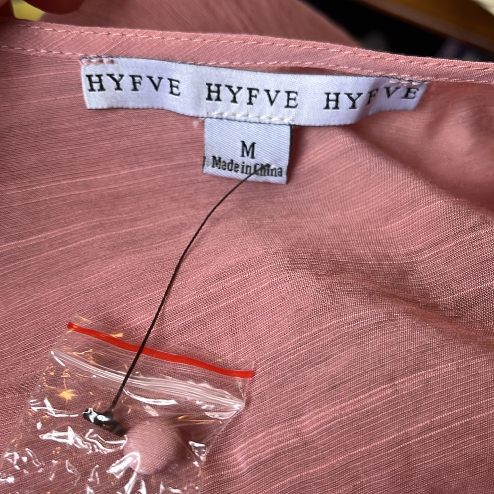 Hyfve Bohemian Pink Crop blouse w/Long Balloon Sleeves button waist Size Medium - Picture 6 of 12